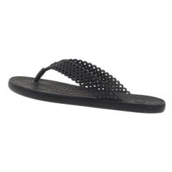 Pre Owned Louis Vuitton Black Perforated Rubber Tatoo Thong Sandals Size 37.5