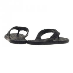 Pre Owned Louis Vuitton Black Perforated Rubber Tatoo Thong Sandals Size 37.5