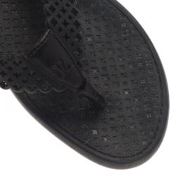 Pre Owned Louis Vuitton Black Perforated Rubber Tatoo Thong Sandals Size 37.5