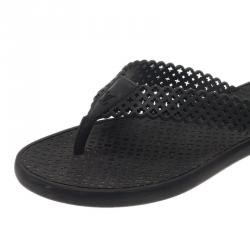 Pre Owned Louis Vuitton Black Perforated Rubber Tatoo Thong Sandals Size 37.5