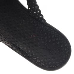 Pre Owned Louis Vuitton Black Perforated Rubber Tatoo Thong Sandals Size 37.5