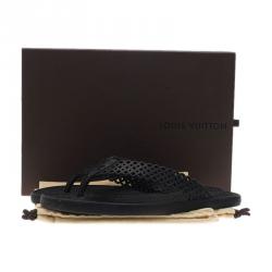 Pre Owned Louis Vuitton Black Perforated Rubber Tatoo Thong Sandals Size 37.5