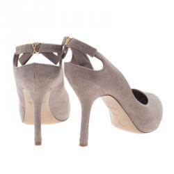 Pre Owned Louis Vuitton Beige Suede Slingback Sandals Size 35.5