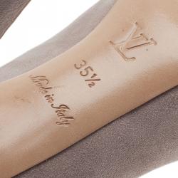 Pre Owned Louis Vuitton Beige Suede Slingback Sandals Size 35.5