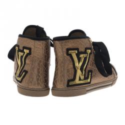 Louis Vuitton Gold Embossed Leather High Top Sneakers Size 37.5 