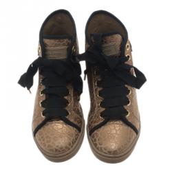 Louis Vuitton Gold Embossed Leather High Top Sneakers Size 37.5 