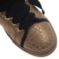 Louis Vuitton Gold Embossed Leather High Top Sneakers Size 37.5 