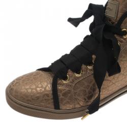 Louis Vuitton Gold Embossed Leather High Top Sneakers Size 37.5 