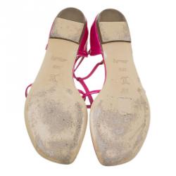 Pre Owned Louis Vuitton Pink Patent T Strap Flat Sandals Size 37.5