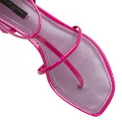 Pre Owned Louis Vuitton Pink Patent T Strap Flat Sandals Size 37.5