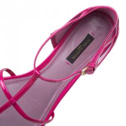 Pre Owned Louis Vuitton Pink Patent T Strap Flat Sandals Size 37.5