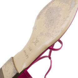 Pre Owned Louis Vuitton Pink Patent T Strap Flat Sandals Size 37.5