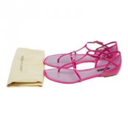 Pre Owned Louis Vuitton Pink Patent T Strap Flat Sandals Size 37.5