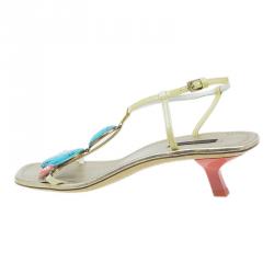 Pre Owned Louis Vuitton Gold Leather Beaded Sandals Size 38.5