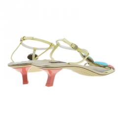 Pre Owned Louis Vuitton Gold Leather Beaded Sandals Size 38.5