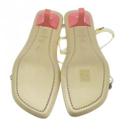 Pre Owned Louis Vuitton Gold Leather Beaded Sandals Size 38.5