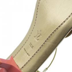 Pre Owned Louis Vuitton Gold Leather Beaded Sandals Size 38.5