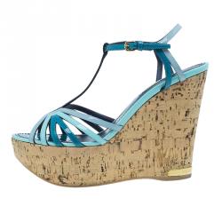 Pre Owned صندل لوي فيتون سامرتايم جلد أزرق لامع نعل روكي فلين مقاس 37