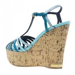 Pre Owned صندل لوي فيتون سامرتايم جلد أزرق لامع نعل روكي فلين مقاس 37