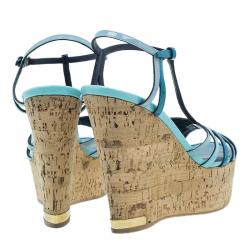 Pre Owned صندل لوي فيتون سامرتايم جلد أزرق لامع نعل روكي فلين مقاس 37