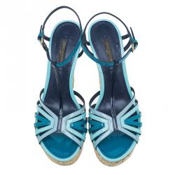 Pre Owned صندل لوي فيتون سامرتايم جلد أزرق لامع نعل روكي فلين مقاس 37