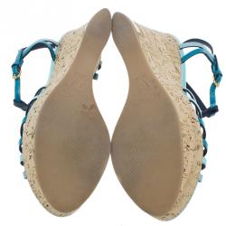 Pre Owned صندل لوي فيتون سامرتايم جلد أزرق لامع نعل روكي فلين مقاس 37