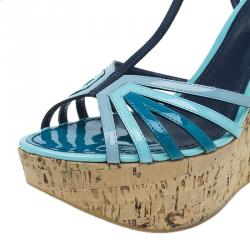 Pre Owned صندل لوي فيتون سامرتايم جلد أزرق لامع نعل روكي فلين مقاس 37