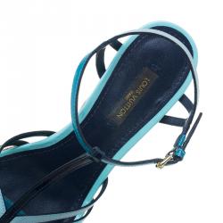 Pre Owned صندل لوي فيتون سامرتايم جلد أزرق لامع نعل روكي فلين مقاس 37