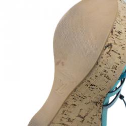 Pre Owned صندل لوي فيتون سامرتايم جلد أزرق لامع نعل روكي فلين مقاس 37