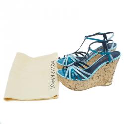 Pre Owned صندل لوي فيتون سامرتايم جلد أزرق لامع نعل روكي فلين مقاس 37