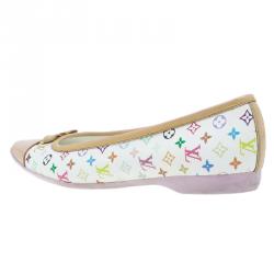 Pre Owned حذاء فلات لوي فيتون كانفاس أبيض مونوغرام متعدد الألوان مقاس 36