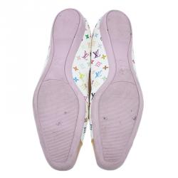 Pre Owned حذاء فلات لوي فيتون كانفاس أبيض مونوغرام متعدد الألوان مقاس 36