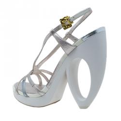 Pre Owned Louis Vuitton Metallic Leather Feerique Morganne Wedge Sandals Size 37 