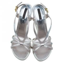 Pre Owned Louis Vuitton Metallic Leather Feerique Morganne Wedge Sandals Size 37 