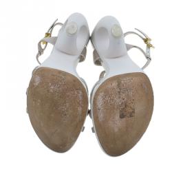 Pre Owned Louis Vuitton Metallic Leather Feerique Morganne Wedge Sandals Size 37 