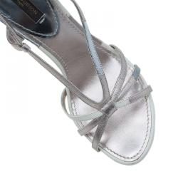 Pre Owned Louis Vuitton Metallic Leather Feerique Morganne Wedge Sandals Size 37 
