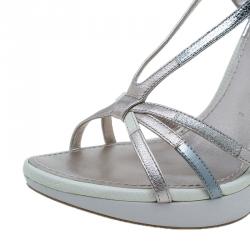 Pre Owned Louis Vuitton Metallic Leather Feerique Morganne Wedge Sandals Size 37 