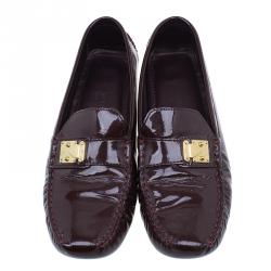 Pre Owned Louis Vuitton Maroon Patent Zen Loafers Size 38.5