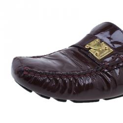 Pre Owned Louis Vuitton Maroon Patent Zen Loafers Size 38.5