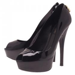 مملوكة مسبقًا حذاء كعب عالي لوي فيتون أوه ريلي! فتحة جلد لامع أسود مقاس 40