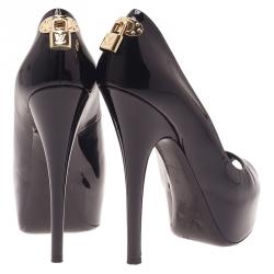 مملوكة مسبقًا حذاء كعب عالي لوي فيتون أوه ريلي! فتحة جلد لامع أسود مقاس 40