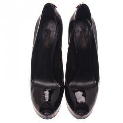 مملوكة مسبقًا حذاء كعب عالي لوي فيتون أوه ريل ي! فتحة جلد لامع أسود مقاس 40