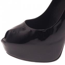 مملوكة مسبقًا حذاء كعب عالي لوي فيتون أوه ريلي! فتحة جلد لامع أسود مقاس 40