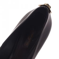 مملوكة مسبقًا حذاء كعب عالي لوي فيتون أوه ريلي! فتحة جلد لامع أسود مقاس 40