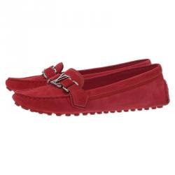 Pre Owned حذاء أكسفورد لوفرز لوي فيتون سويدي أحمر مقاس 38