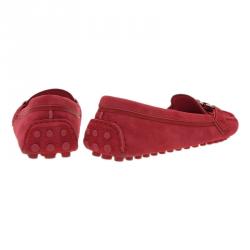 Pre Owned حذاء أكسفورد لوفرز لوي فيتون سويدي أحمر مقاس 38