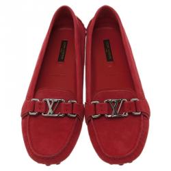 Pre Owned حذاء أكسفورد لوفرز لوي فيتون سويدي أحمر مقاس 38