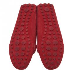 Pre Owned حذاء أكسفورد لوفرز لوي فيتون سويدي أحمر مقاس 38