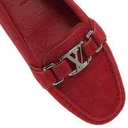 Pre Owned حذاء أكسفورد لوفرز لوي فيتون سويدي أحمر مقاس 38