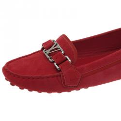 Pre Owned حذاء أكسفورد لوفرز لوي فيتون سويدي أحمر مقاس 38